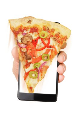 Pizza ile el tutan akıllı telefon