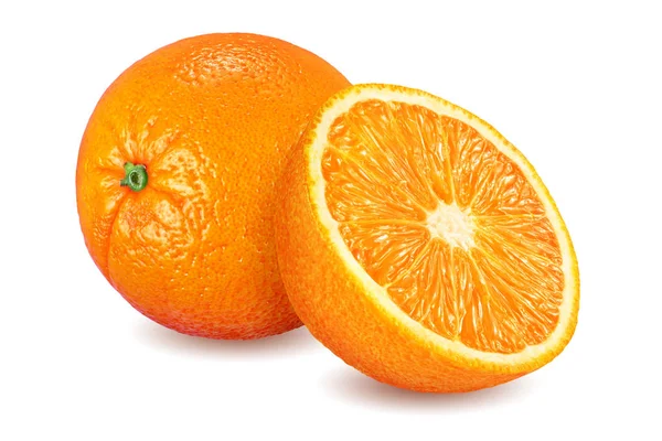 Μισά και ολόκληρα πορτοκάλια απομονωμένα σε λευκό — Φωτογραφία Αρχείου