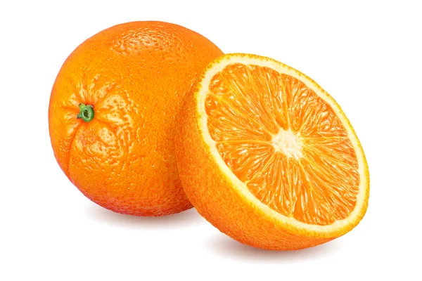 Half and whole oranges isolated on white — Stock Photo, Image