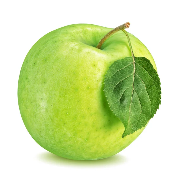 Pomme verte avec feuille isolée sur blanc — Photo