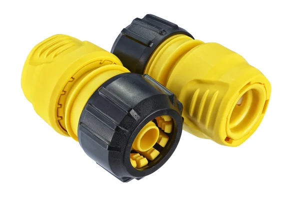 Yellow quick connect hose fitting isolated — Stock Photo, Image