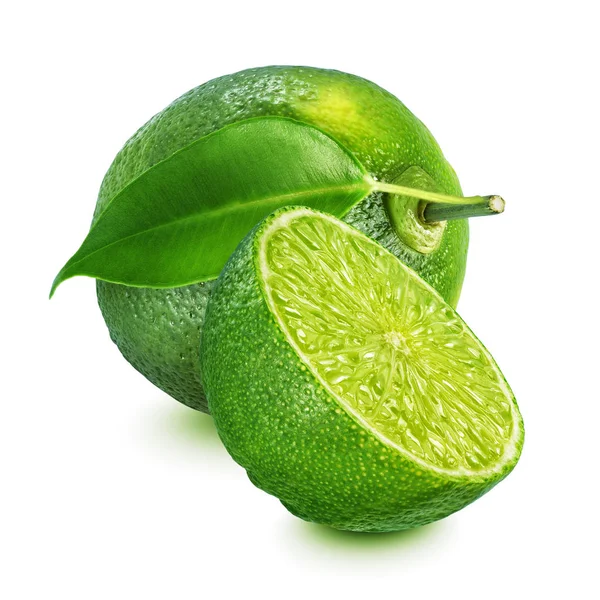 Whole and halved lime isolated on white — Stock Photo, Image