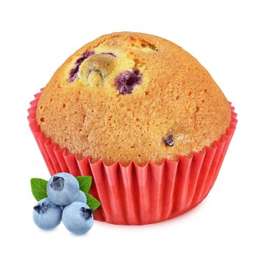 Beyaz arka plan üzerinde izole yaban mersini ile Muffin