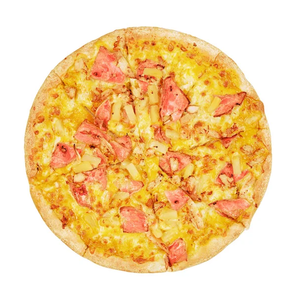 Pizza, izolované na bílém pozadí. Pohled shora — Stock fotografie