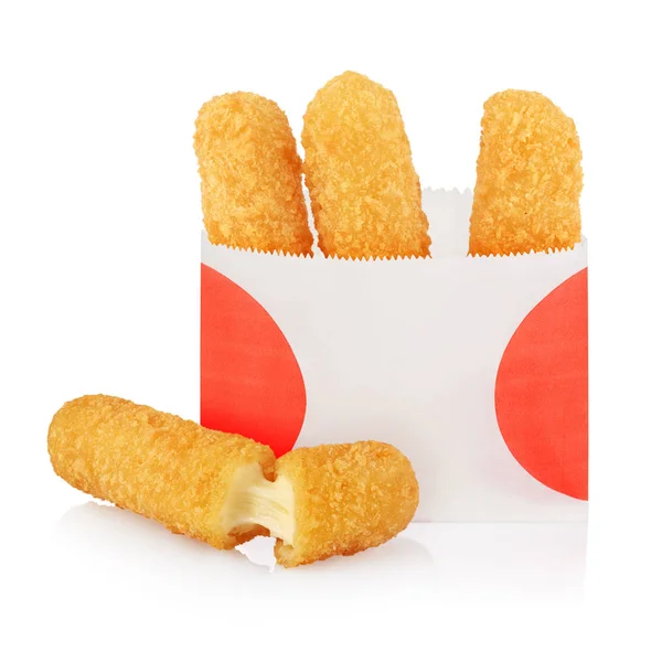 Deep fried cheese sticks in paper bag isolated