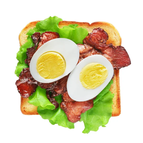 Pirított szendvicses kenyér szalonnás, fejes saláta és tojás izolált — Stock Fotó