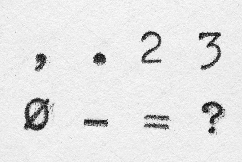 Real typewriter font alphabet with digits 2, 3, 0 and symbols 