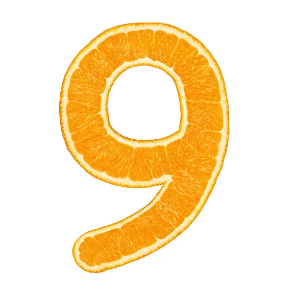 Cyfra 9 wykonana z wyizolowanych owoców pomarańczy — Zdjęcie stockowe