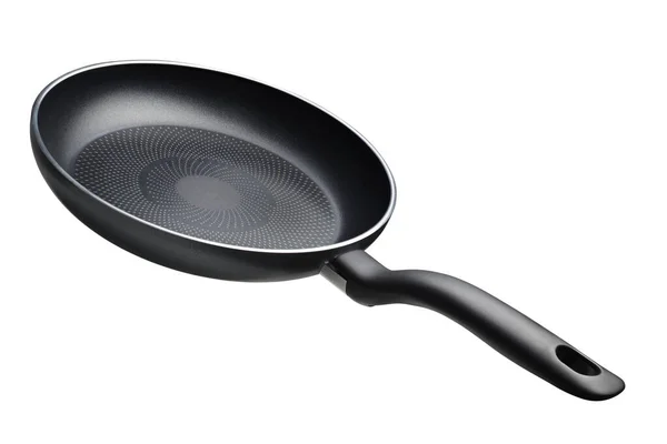 Black skillet with non-stick coated surface isolated — 图库照片