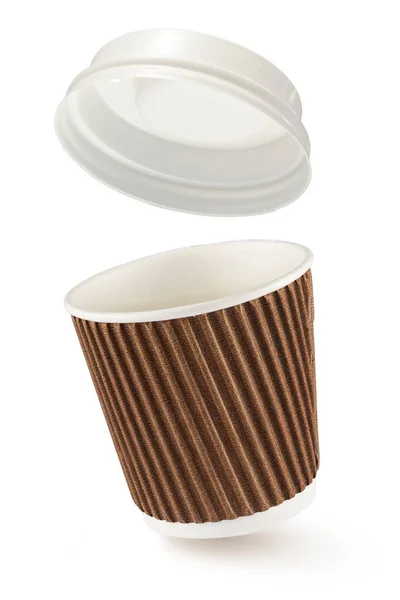 Tazza di caffè in fibra ondulata per andare isolato su bianco — Foto Stock