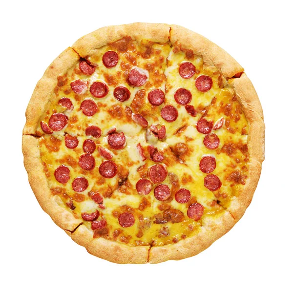 Pepperoni Pizza Met Worst Tomatensaus Kaas Geïsoleerd Witte Achtergrond — Stockfoto