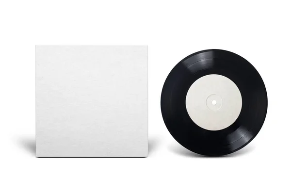 7インチビニールシングルレコードできれいな段ボールカバー デザインテンプレートをモックアップ — ストック写真