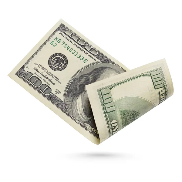 Банкнота 100 Долларов Сша Выделенная Белом Фоне — стоковое фото