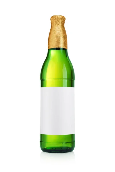 Garrafa Cerveja Vidro Isolada Fundo Branco Cor Verde Rótulo Limpo — Fotografia de Stock