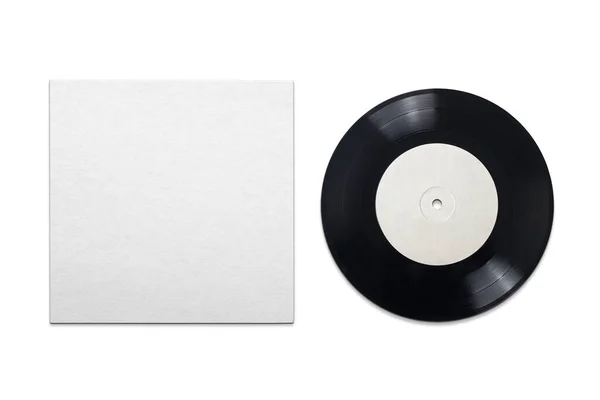 白の背景に空白の段ボールカバー付きビニール蓄音機レコード デザインテンプレートをモックアップ — ストック写真