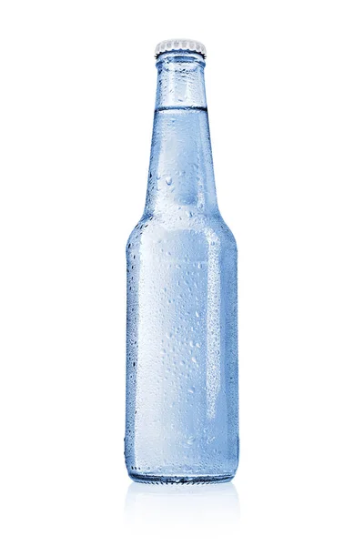 Botella Vidrio Azul Con Agua Fija Manantial Mineral Sin Etiqueta —  Fotos de Stock