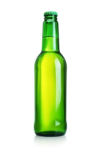 Bierfles Met Zonder Etiket Geïsoleerd Witte Achtergrond Groen Glas — Stockfoto