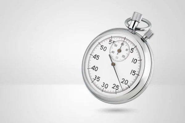 Stopwatch Grijze Achtergrond Klassieke Mechanische Stijl Metallic Chroom Kleur — Stockfoto