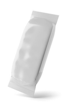 Dondurma şablonu modeli. Beyaz arka planda izole edilmiş temiz buzlu şeker paketi. 3B görüntüleme.