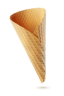 Beyaz arka planda izole edilmiş boş dondurma külahı. 3B görüntüleme