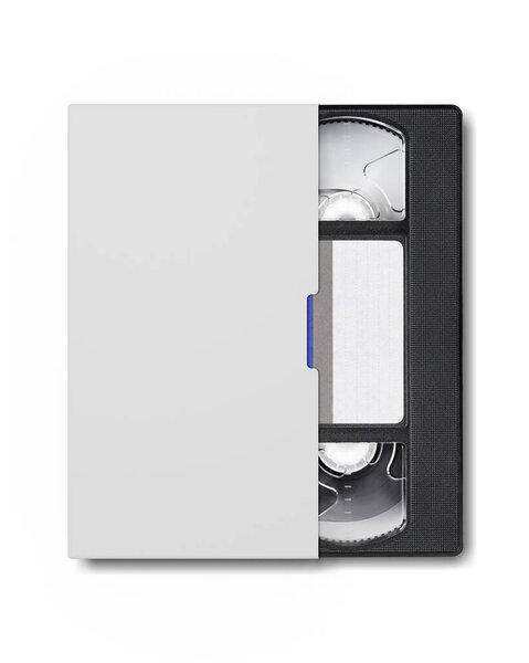 Видеокассеты VHS с чистым покрытием изолированы на белом фоне. Вид сверху
