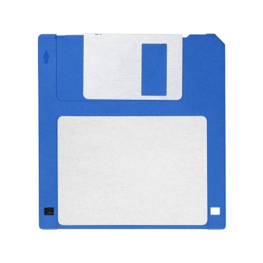 Beyaz arkaplanda mavi 3.5 inçlik disket veya disk izole
