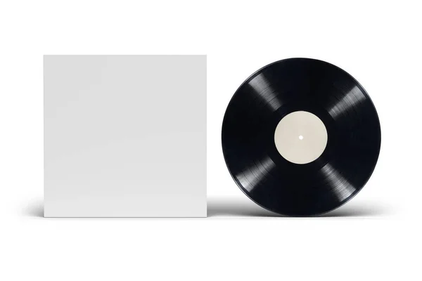 Disco Vinile Con Copertina Cartone Bianco Isolata Fondo Bianco Modello — Foto Stock