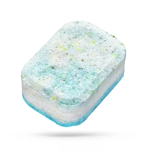 Jedna Turkusowa Tabletka Detergentu Zmywarek Naczyń Izolowana Białym Tle Ścieżką — Zdjęcie stockowe