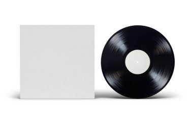 Beyaz arka planda boş karton kapaklı vinil LP kaydı. Şablonu düzenle 