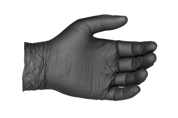 Czarna Rękawica Nitrylowa Izolowana Białym Tle Koncepcja Ochrony Wirusów — Zdjęcie stockowe