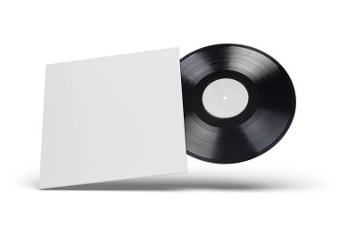 Beyaz arka planda boş karton kapaklı vinil LP kaydı. Şablonu düzenle 