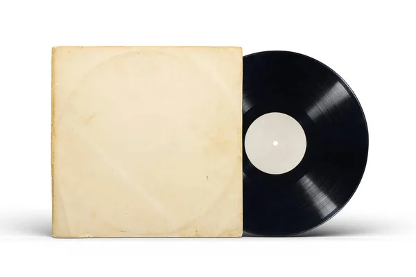 Verouderd Geel Papier Cover Vinyl Record Geïsoleerd Witte Achtergrond — Stockfoto