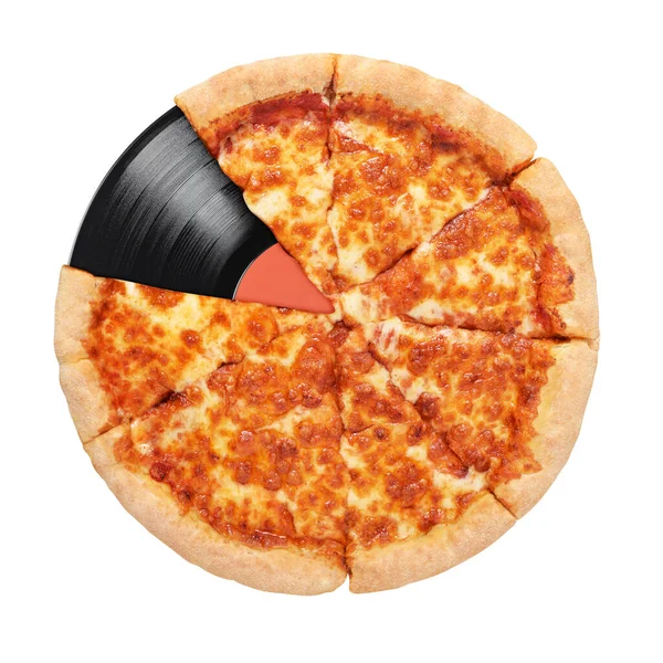 Neapolitan Pizza Margherita Vinyl Rekord Izolált Fehér Alapon — Stock Fotó