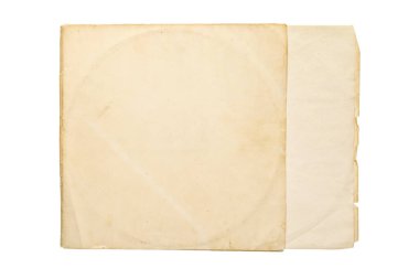 Vinil LP kaydı için sarı kağıt kapağı beyaz arkaplanda izole edildi