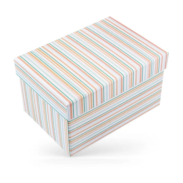 封闭的纸盒礼品盒 带有橙色和绿色条纹 白色背景隔离 — 图库照片