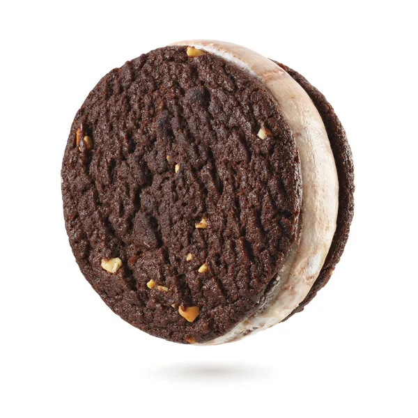 Sanduíche Sorvete Com Biscoitos Chocolate Brownie Isolado Fundo Branco — Fotografia de Stock