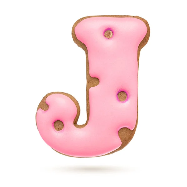 Capital Letter Pink Gingerbread Biscuit Isolated White Background Christmas Decoration — Stock Photo, Image