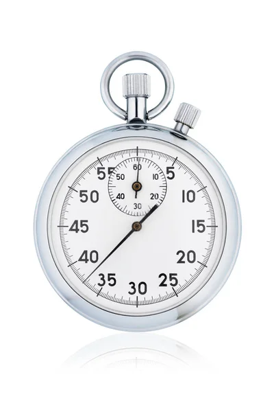 Klassieke Metalen Chroom Mechanische Analoge Stopwatch Geïsoleerd Witte Achtergrond — Stockfoto