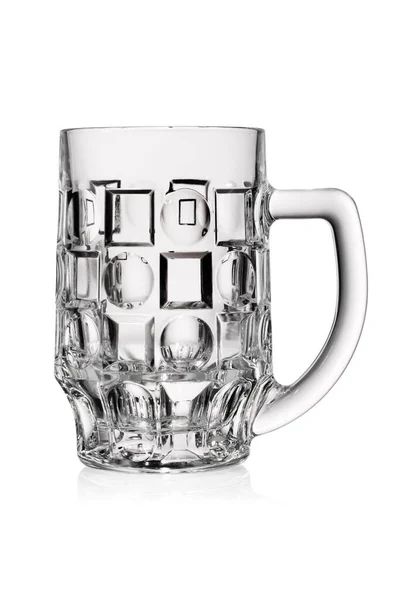 Caneca Transparente Transparente Vazia Para Cerveja Isolada Fundo Branco — Fotografia de Stock