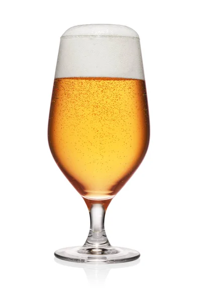 Full Glass Light Yellow Beer Isolated White Background — Stock Photo, Image
