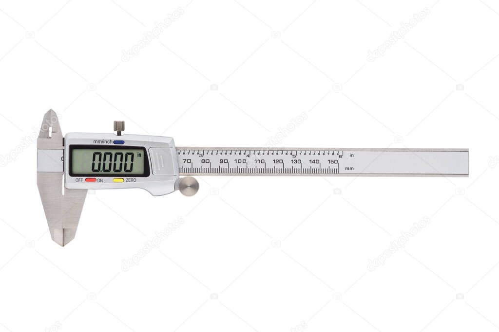 Metal digital caliper for precision size measurement isolated on white