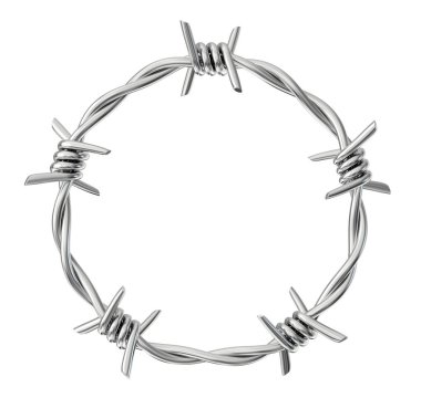 Daire dikenli tel beyaz izole. 3D çizim
