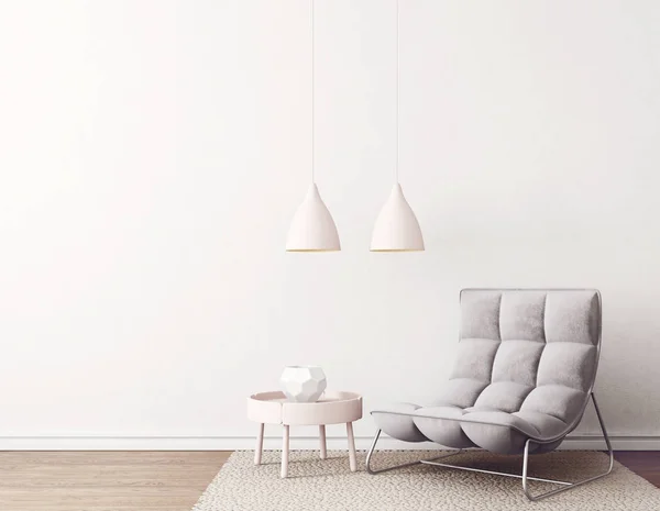 Salon Moderne Avec Fauteuil Gris Lampe Mobilier Design Intérieur Scandinave — Photo