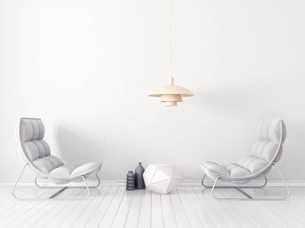 Soggiorno Moderno Con Poltrona Grigia Lampada Mobili Interior Design Scandinavo — Foto Stock