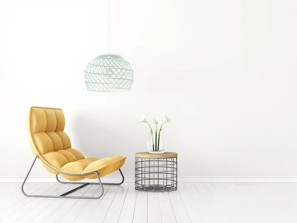 Soggiorno Moderno Con Poltrona Gialla Lampada Mobili Interior Design Scandinavo — Foto Stock