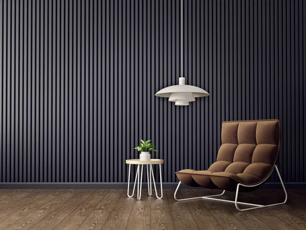 Moderna Sala Estar Con Sillón Marrón Lámpara Muebles Escandinavos Diseño — Foto de Stock