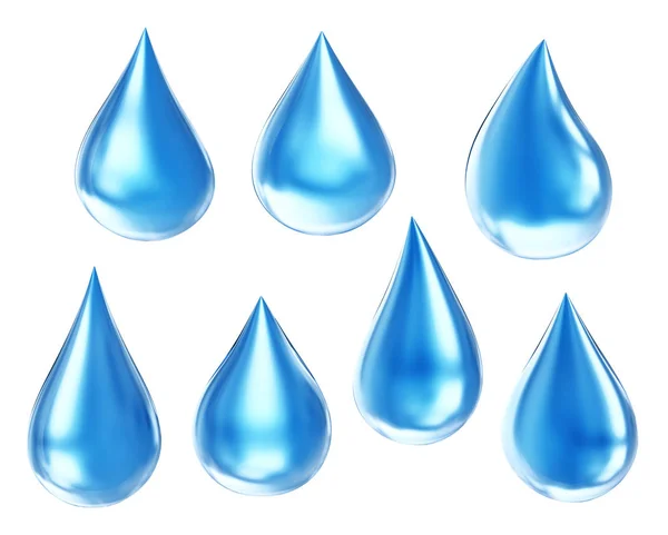 Blue Water Drops Isolated White Illustration — Stock Photo, Image