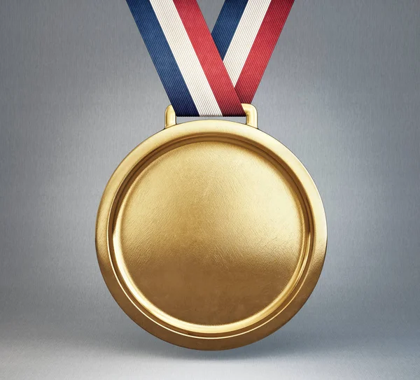 Medalha Ouro Isolada Num Cinzento Ilustração — Fotografia de Stock