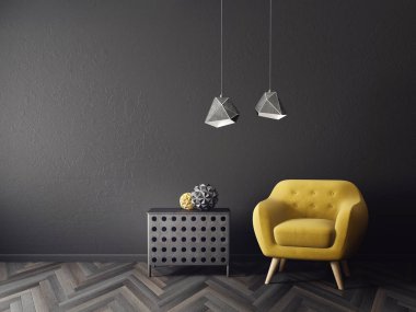 sarı koltuk ve lambalar ile modern oturma odası