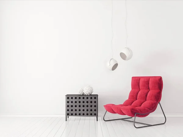 modern living room with red armchair and lamps